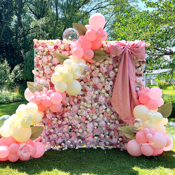8x8ft Pink Artificial Roses and Peonies Flower Wall Decor Backdrop for Event & Wedding-ubackdrop