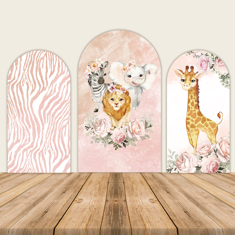 Pink Animal Theme Arch Wall Backdrop Birthday Party Decoration-ubackdrop