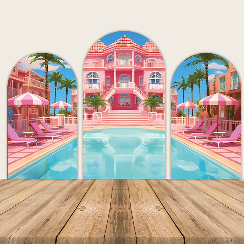 Pink Beach House Pool Party Decoration Backdrop-ubackdrop