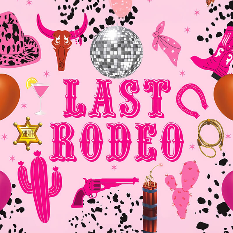 Pink Disco Cowgirl Let's Go Girls Happy Birthday Party Backdrop-ubackdrop