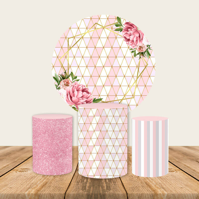 Pink Floral Triangle Element Round Wedding Backdrop-ubackdrop