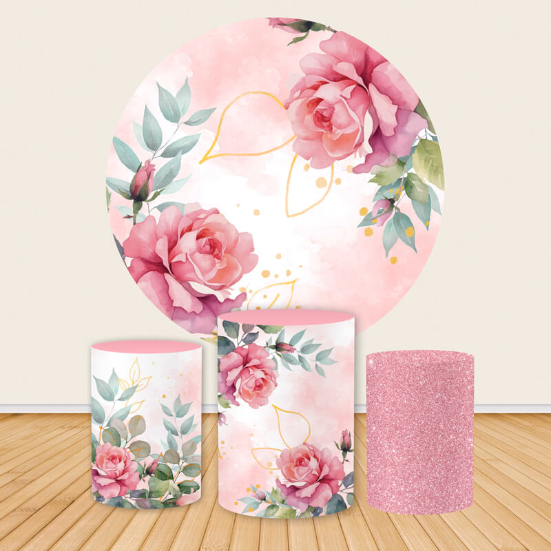 Pink Flowers Wedding Party Round Backdrop Cover-ubackdrop