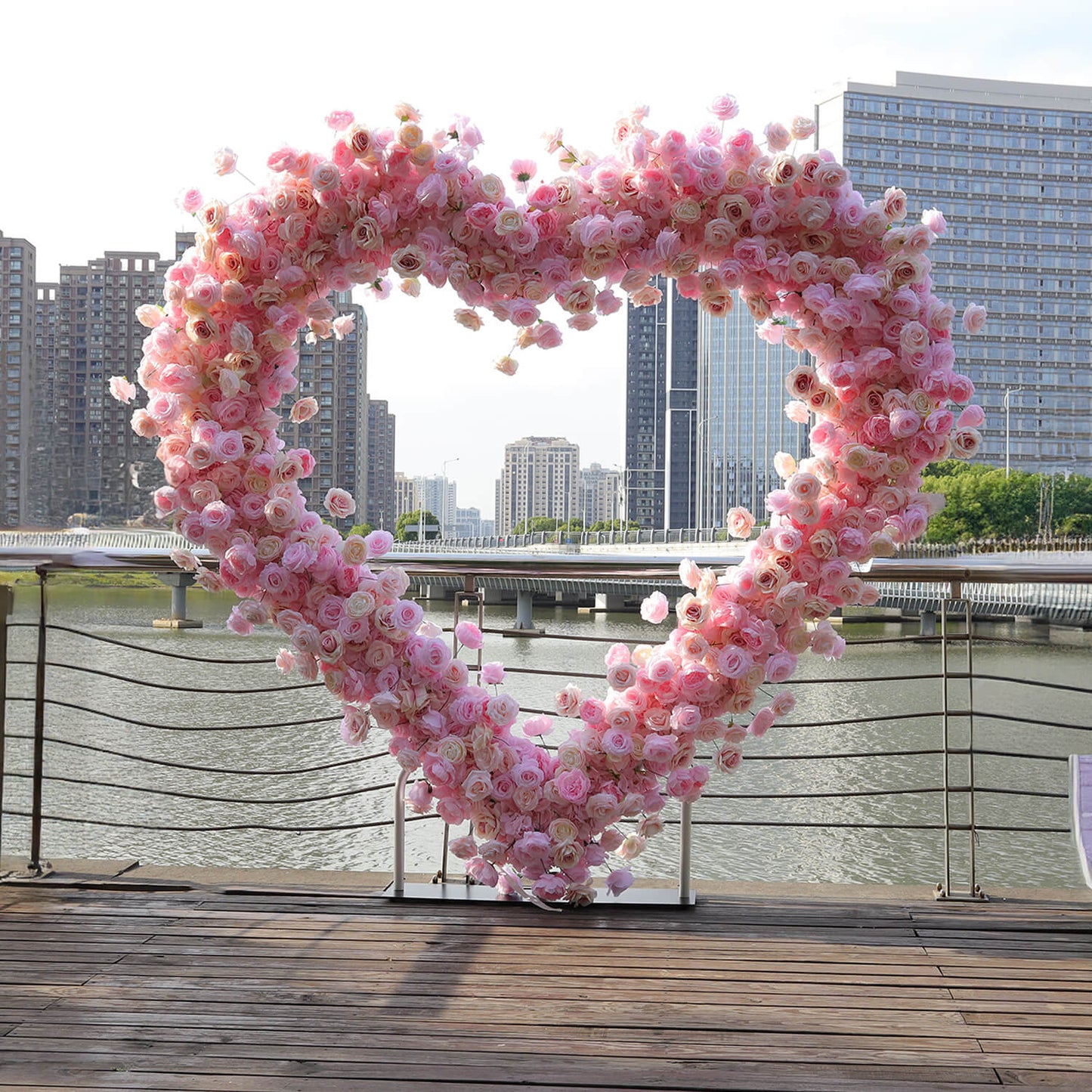 Pink Rose Heart Shaped Flower Wall Wedding Decoration-ubackdrop