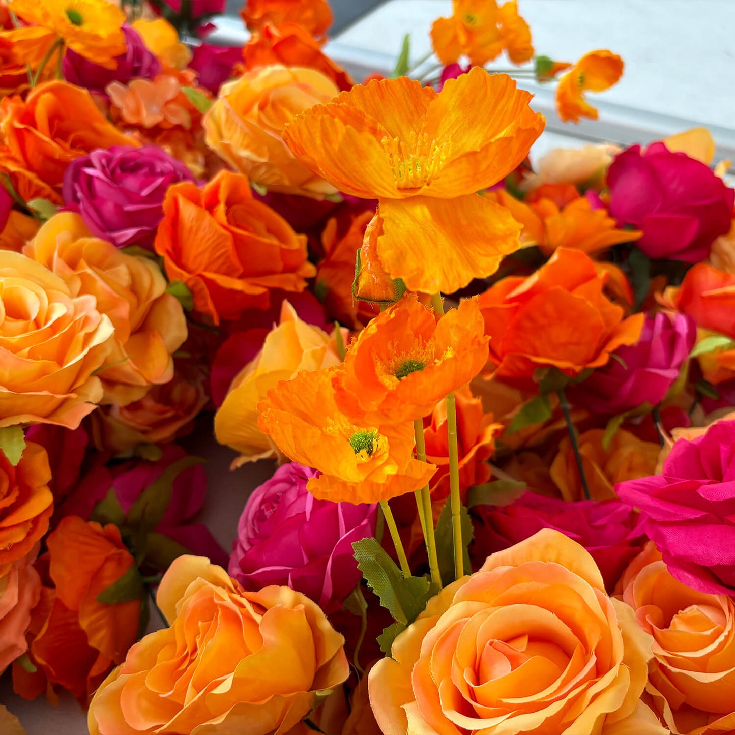 Pink Orange Roses Fabric Artificial Arch Flower Wall-ubackdrop