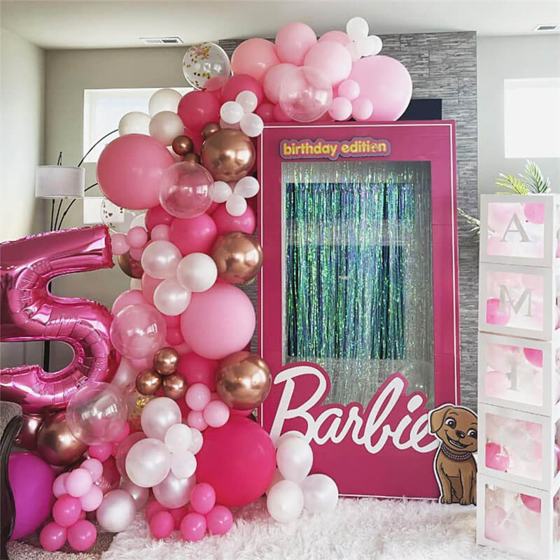 Pink Rose Gold Balloon Silver Balloon Kit Girl Birthday Theme Party Valentine's Day-ubackdrop