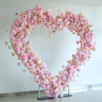 Pink Rose Heart Shaped Flower Wall Wedding Decoration-ubackdrop
