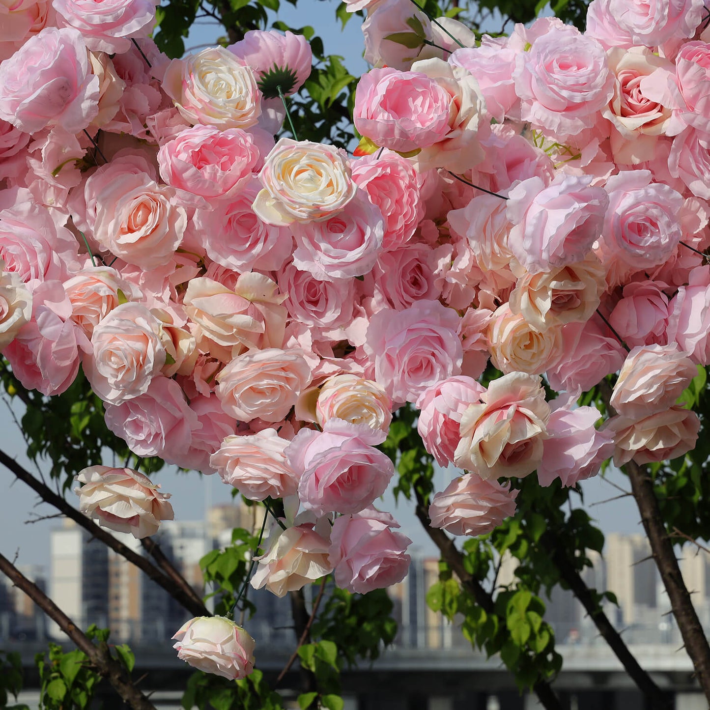 Pink Rose Heart Shaped Flower Wall Wedding Decoration-ubackdrop