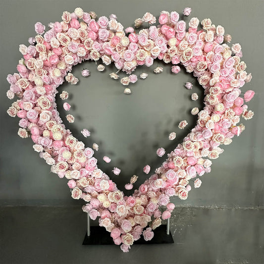 Pink Rose Heart Shaped Flower Wall Wedding Decoration