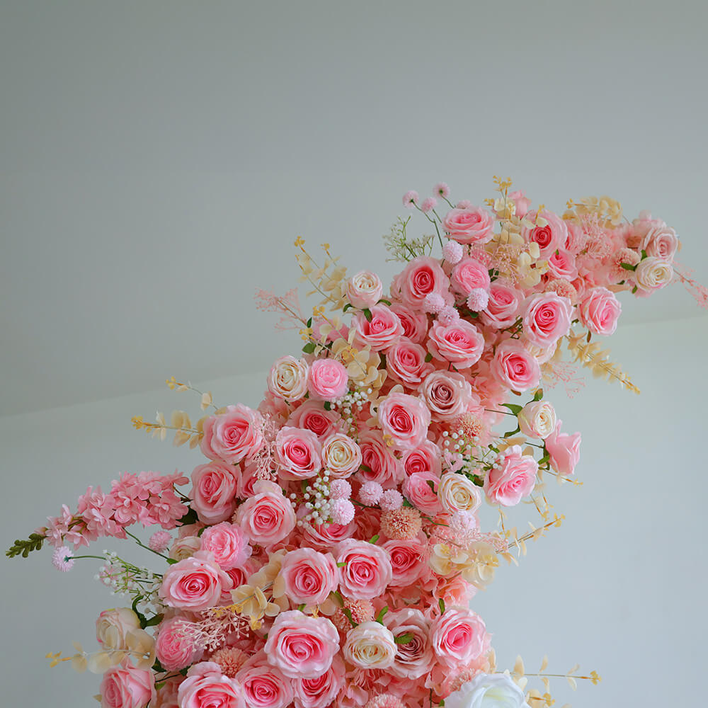 6.5ft Roses Moon Shaped Fabric Artificial Flower Wall Birthday Party Decor-ubackdrop