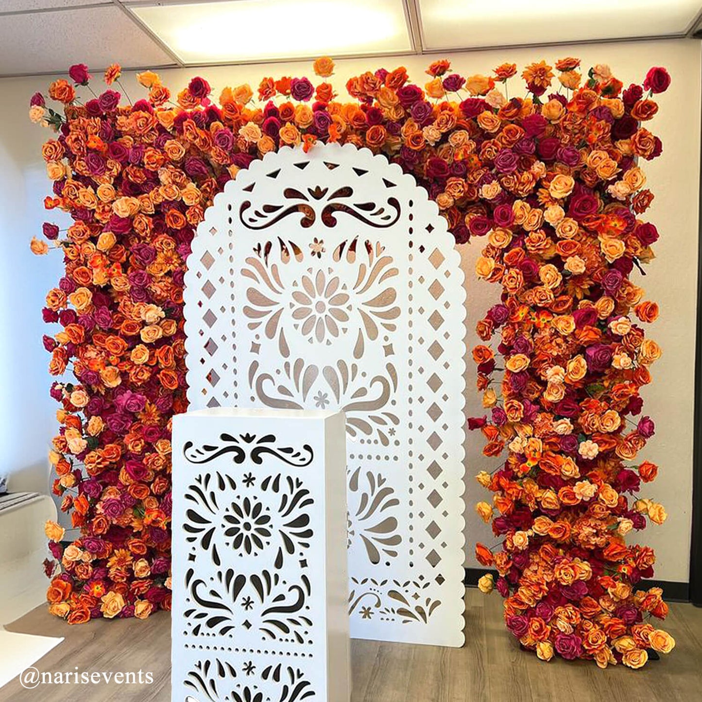 Pink Orange Roses Fabric Artificial Arch Flower Wall-ubackdrop