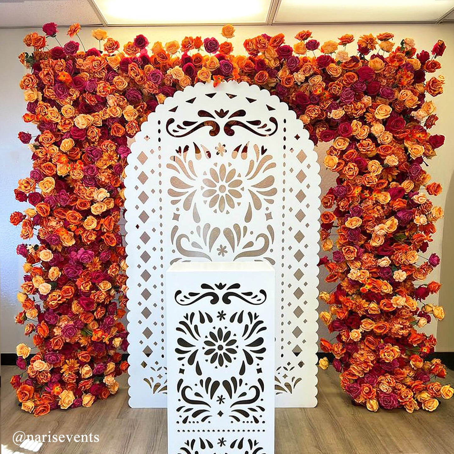Pink Orange Roses Fabric Artificial Arch Flower Wall-ubackdrop