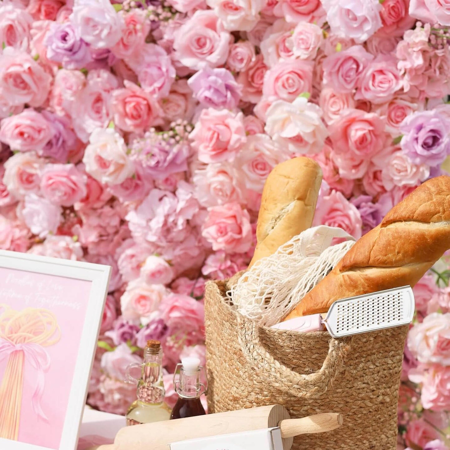 Pink and Purple Roses Fabric Flower Wall for Birthday Party-ubackdrop