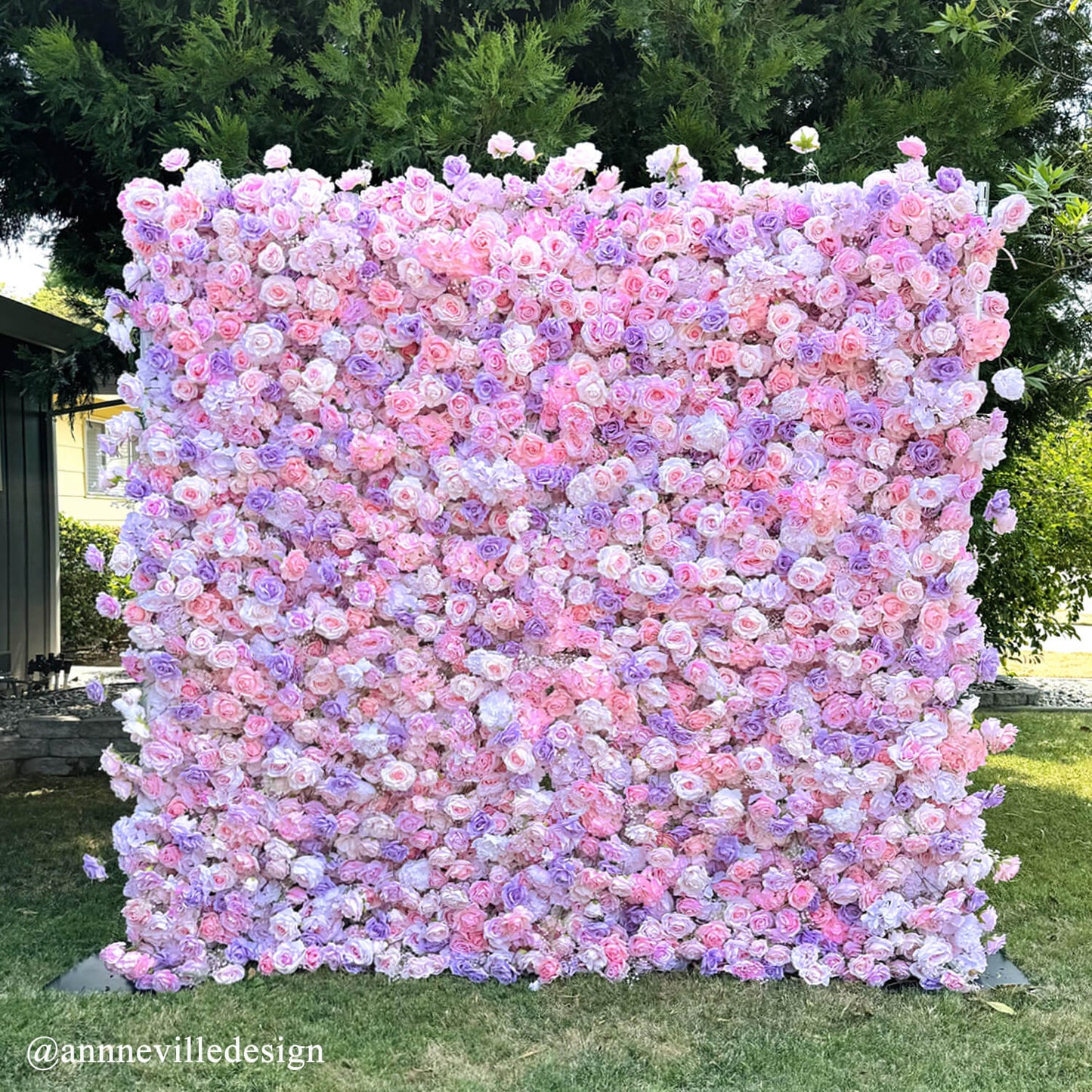 Pink and Purple Roses Fabric Flower Wall for Birthday Party-ubackdrop