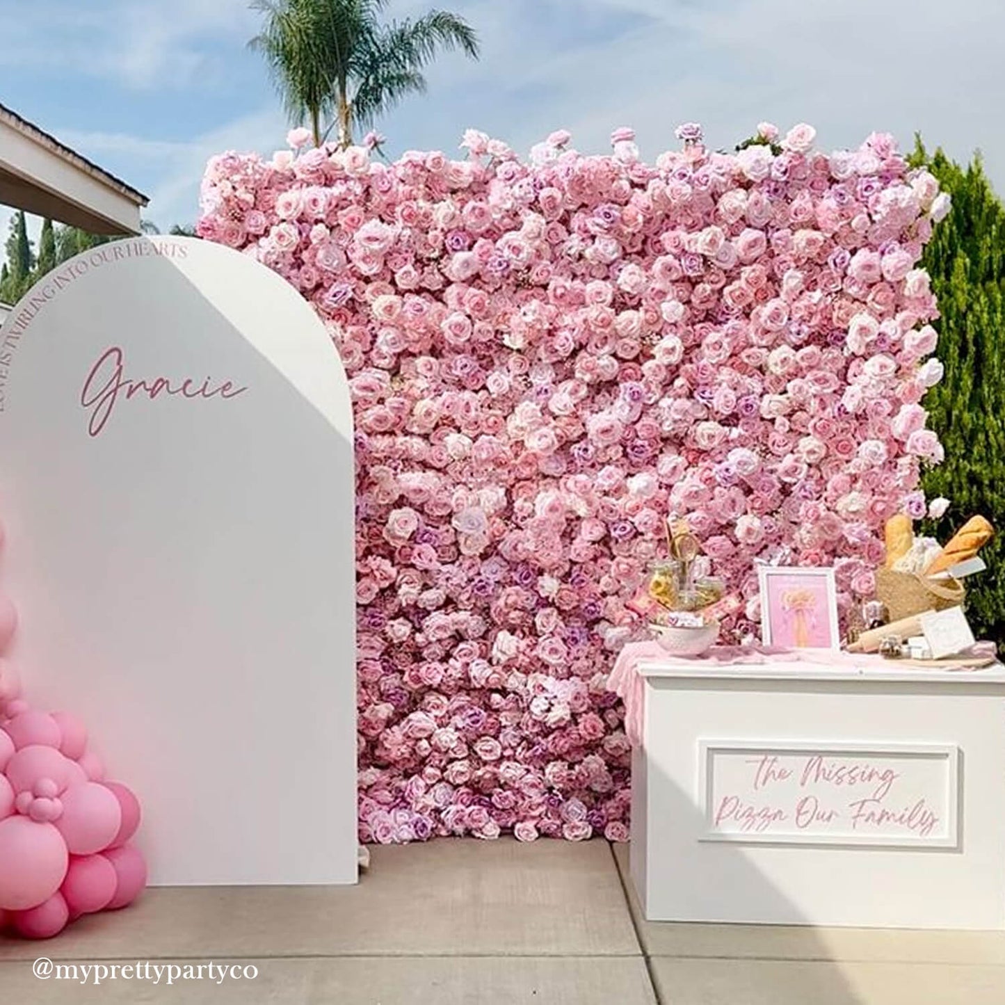 Pink and Purple Roses Fabric Flower Wall for Birthday Party-ubackdrop