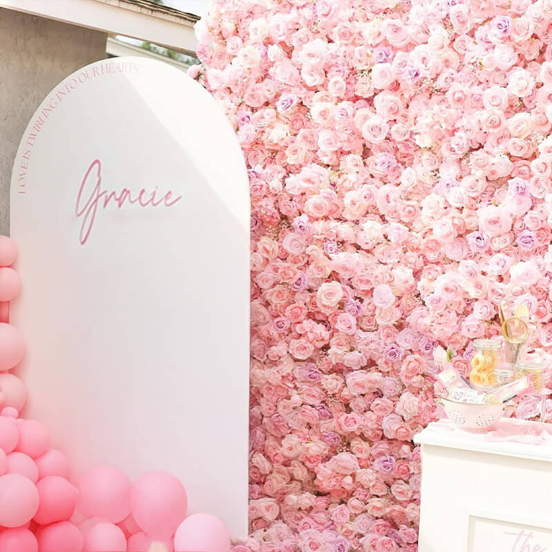 Pink and Purple Roses Fabric Flower Wall for Birthday Party-ubackdrop