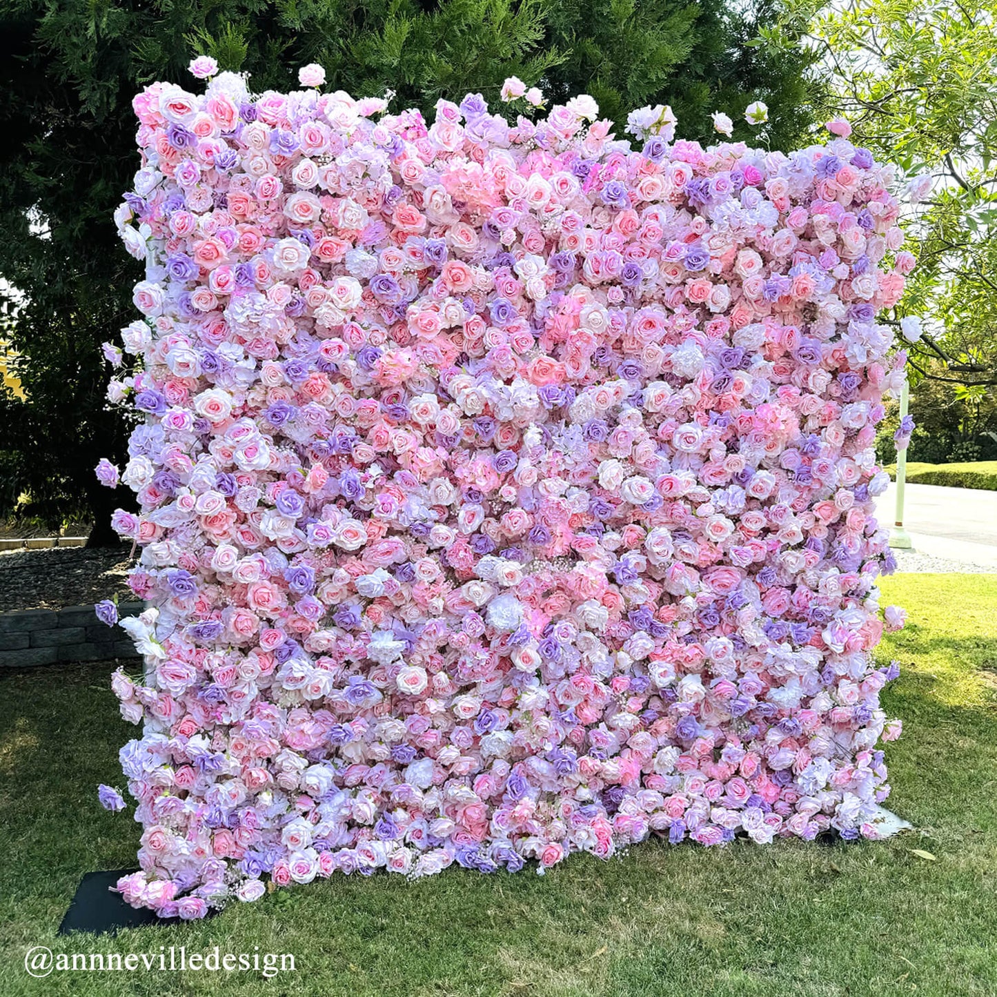 Pink and Purple Roses Fabric Flower Wall for Birthday Party-ubackdrop