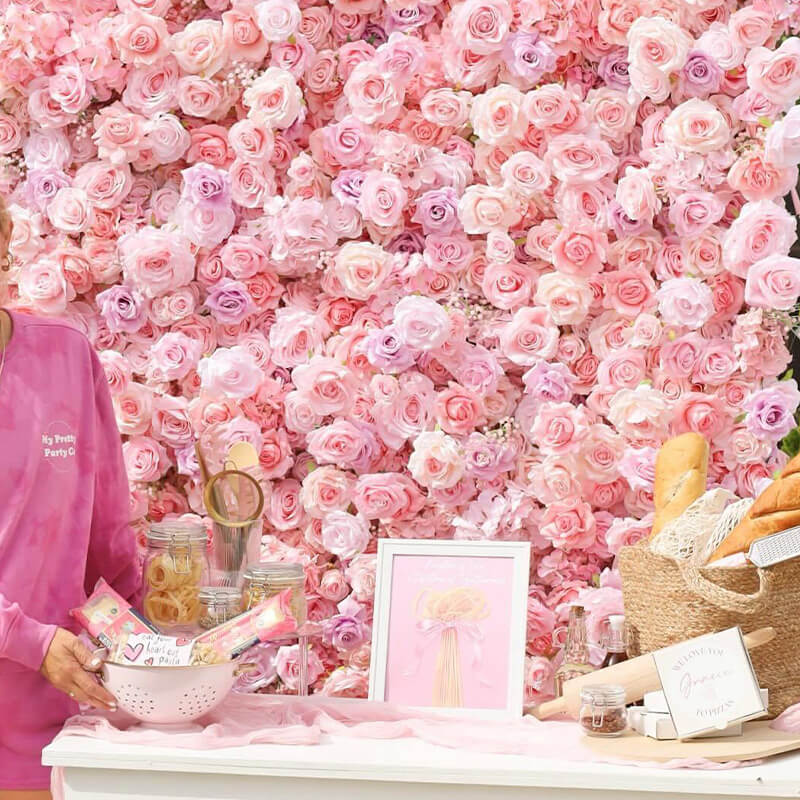 Pink and Purple Roses Fabric Flower Wall for Birthday Party-ubackdrop