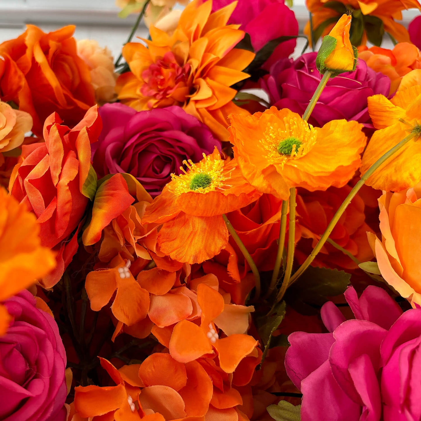 Pink Orange Roses Fabric Artificial Arch Flower Wall-ubackdrop