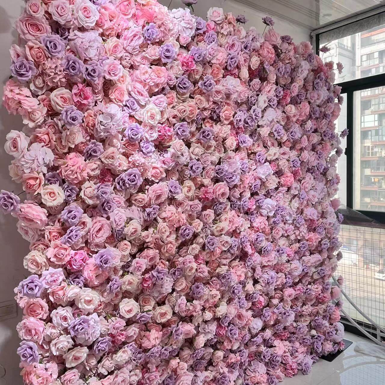 Pink and Purple Roses Fabric Flower Wall for Birthday Party-ubackdrop
