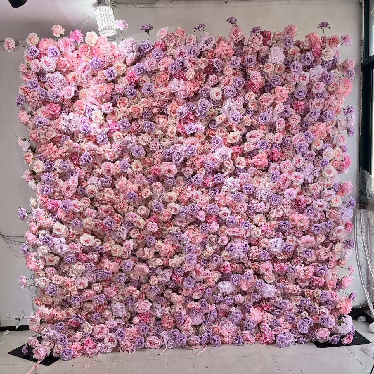 Pink and Purple Roses Fabric Flower Wall for Birthday Party-ubackdrop