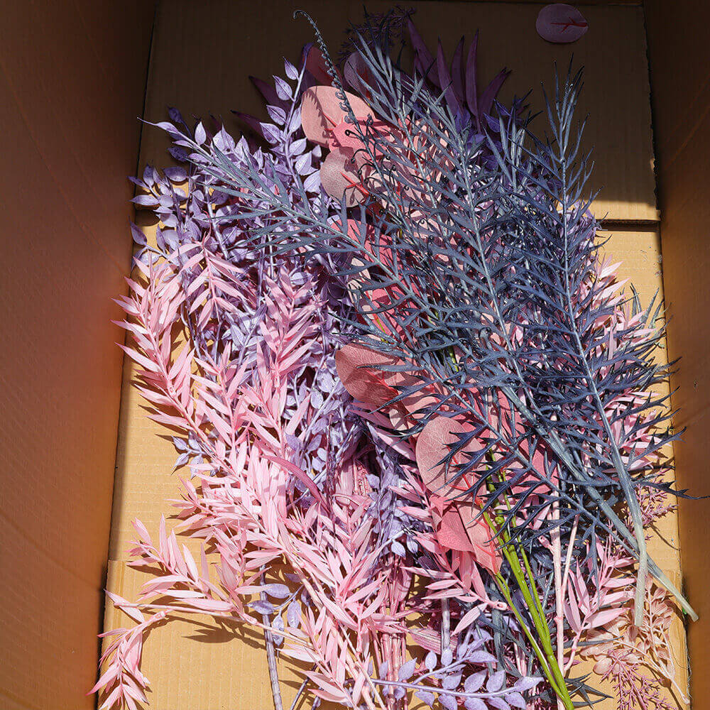 3D Purple Boho Wedding Decor Faux Spruce Leaf Flower Wall Backdrop-ubackdrop