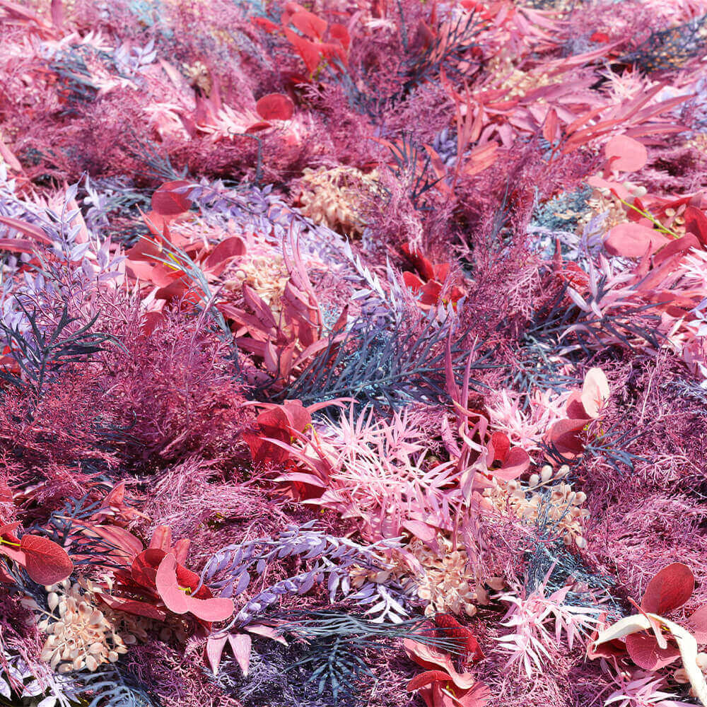 3D Purple Boho Wedding Decor Faux Spruce Leaf Flower Wall Backdrop-ubackdrop