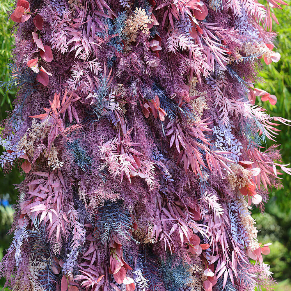 3D Purple Boho Wedding Decor Faux Spruce Leaf Flower Wall Backdrop-ubackdrop