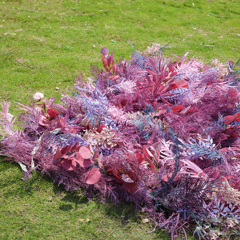 3D Purple Boho Wedding Decor Faux Spruce Leaf Flower Wall Backdrop-ubackdrop