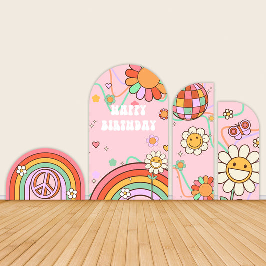 Rainbow Daisy Flower Happy Birthday Party Arch Backdrop Covers-ubackdrop