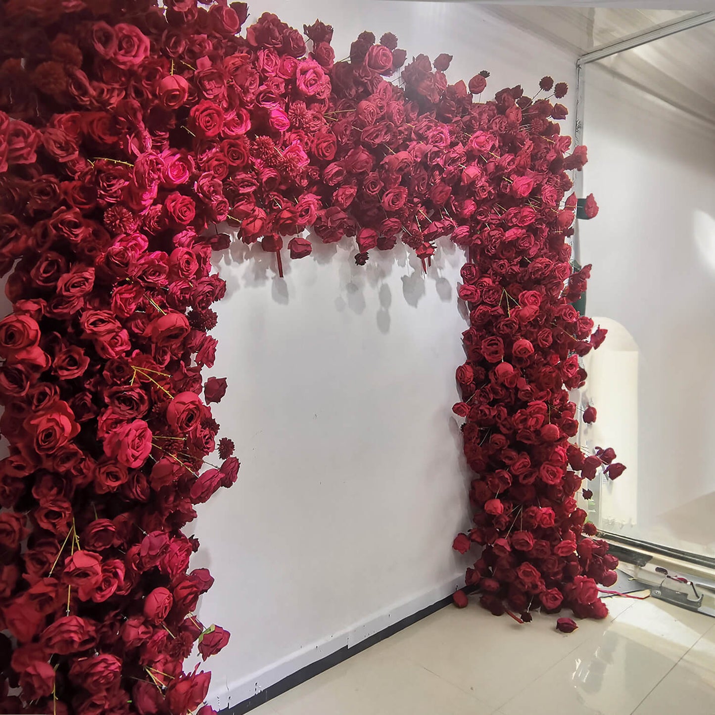 Red Roses Fabric Artificial Flower Wall Arch Wedding Party Decoration-ubackdrop