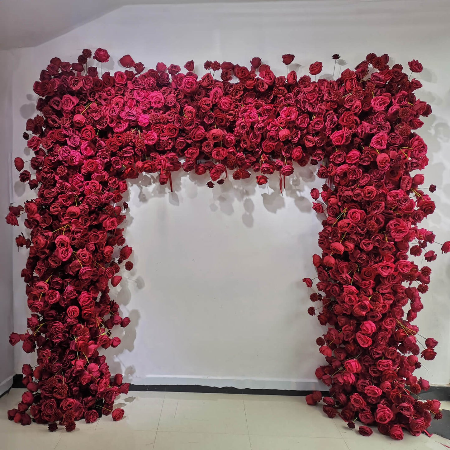 Red Roses Fabric Artificial Flower Wall Arch Wedding Party Decoration-ubackdrop