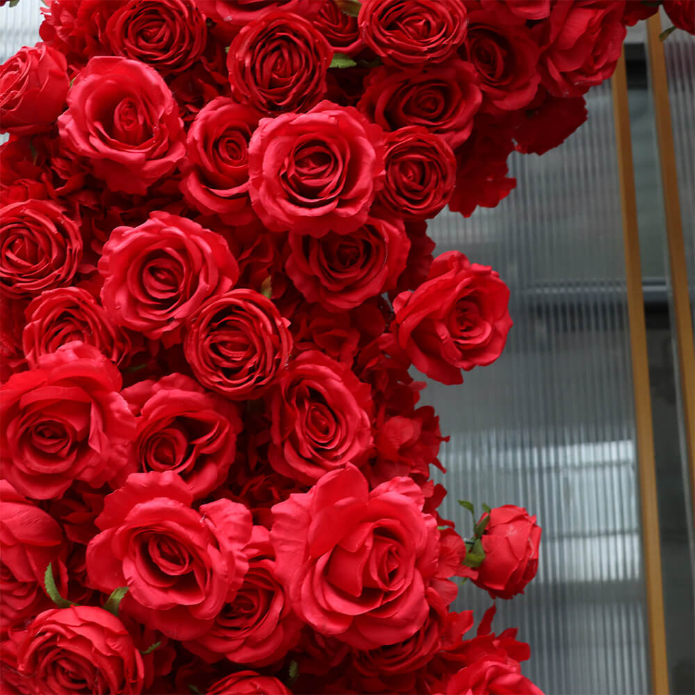 8ft Romantic Atmosphere Heart Shaped Red Rose Flower Wall Wedding Decoration Indoor-ubackdrop