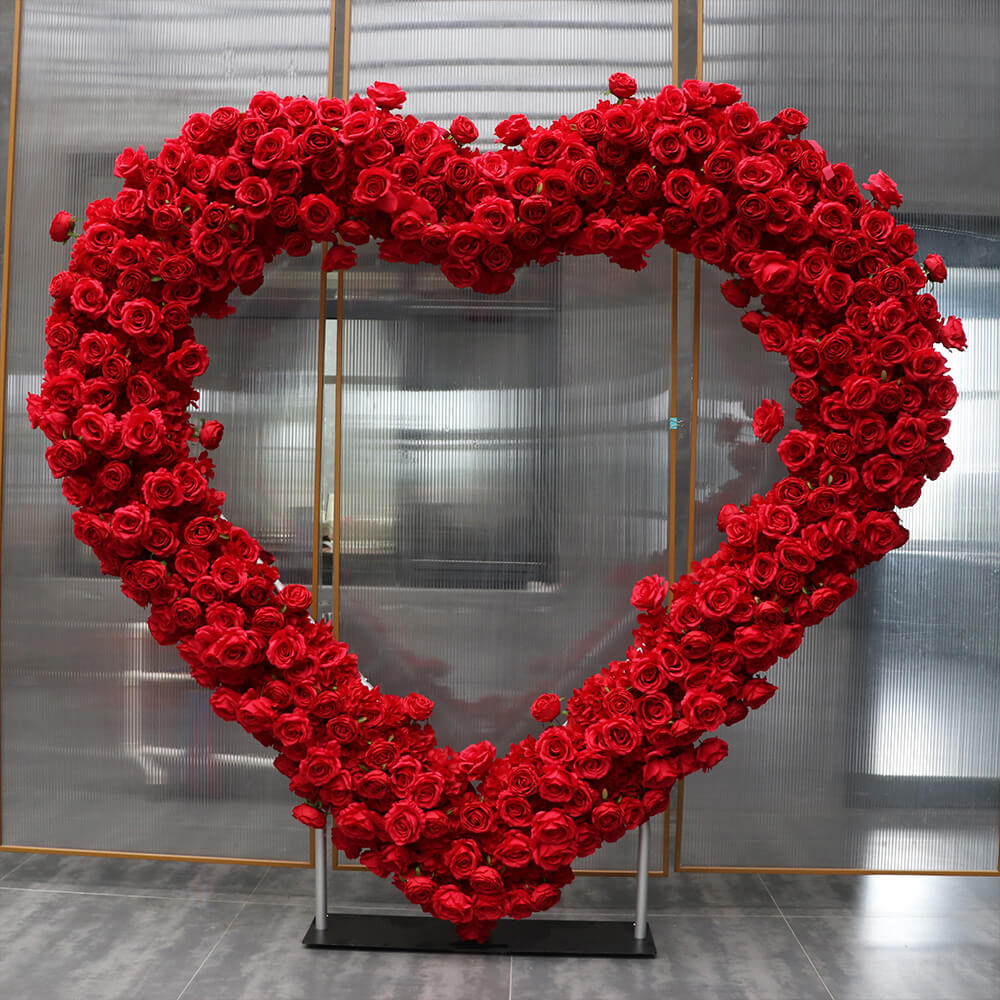 8ft Romantic Atmosphere Heart Shaped Red Rose Flower Wall Wedding Decoration Indoor-ubackdrop