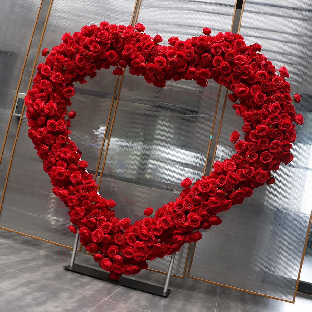 8ft Romantic Atmosphere Heart Shaped Red Rose Flower Wall Wedding Decoration Indoor-ubackdrop