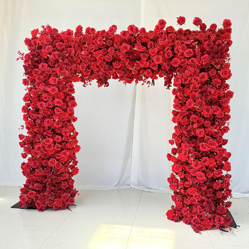 Red Roses Fabric Artificial Arch Flower Wall for Wedding-ubackdrop