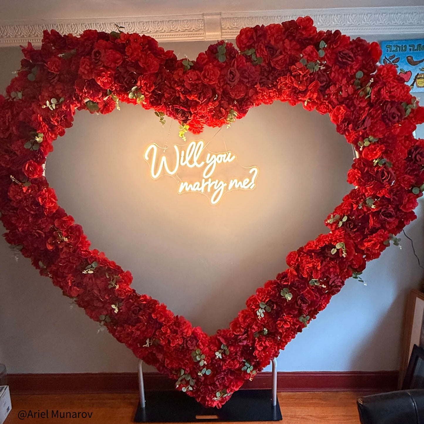 8ft Romantic Atmosphere Heart Shaped Red Rose Flower Wall Wedding Decoration Indoor-ubackdrop