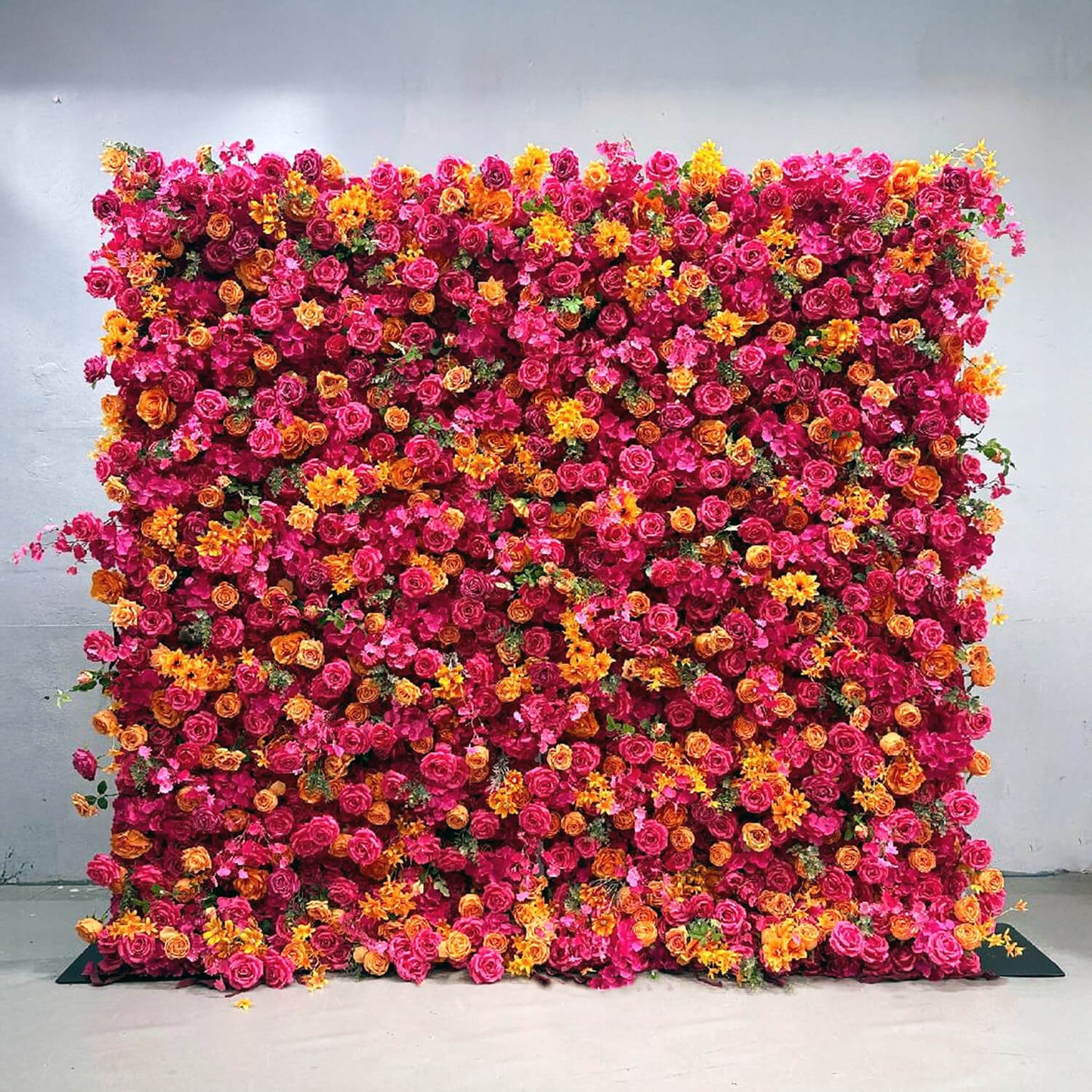 Vibrant Hot Pink and Orange Rose Flower Wall Backdrop for Weddings & Events-ubackdrop