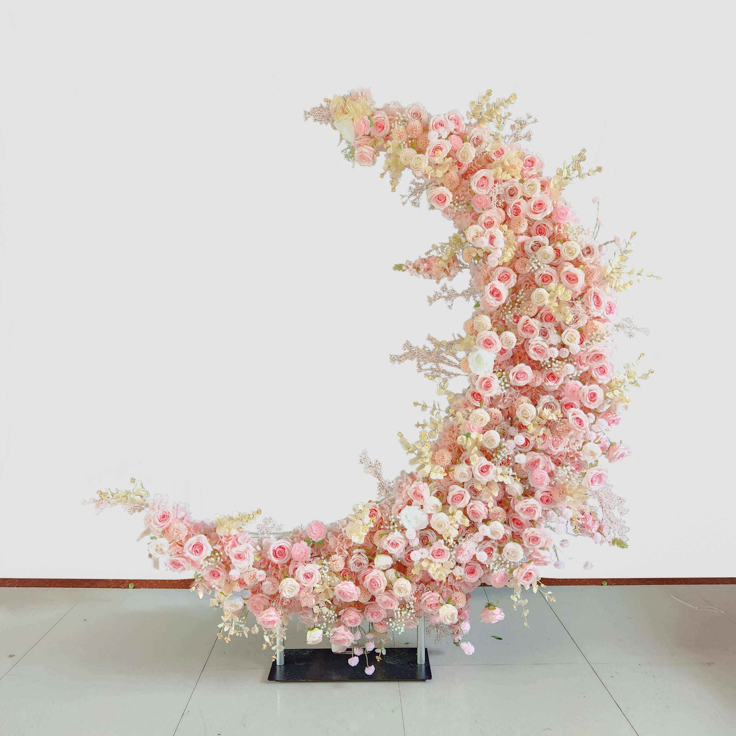6.5ft Roses Moon Shaped Fabric Artificial Flower Wall Birthday Party Decor-ubackdrop