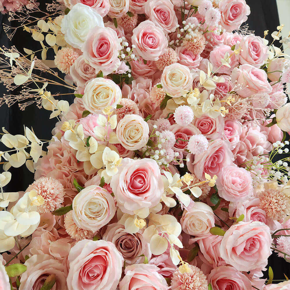 6.5ft Roses Moon Shaped Fabric Artificial Flower Wall Birthday Party Decor-ubackdrop