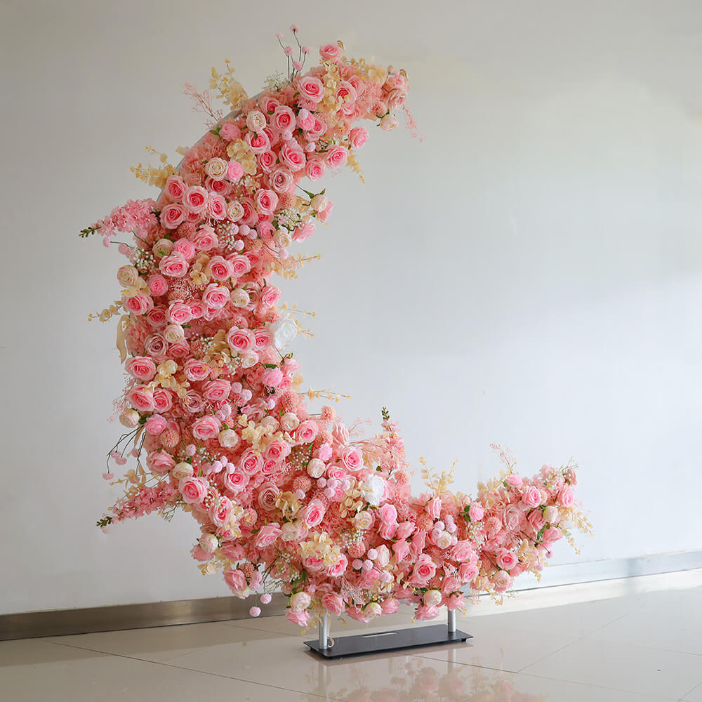 6.5ft Roses Moon Shaped Fabric Artificial Flower Wall Birthday Party Decor-ubackdrop