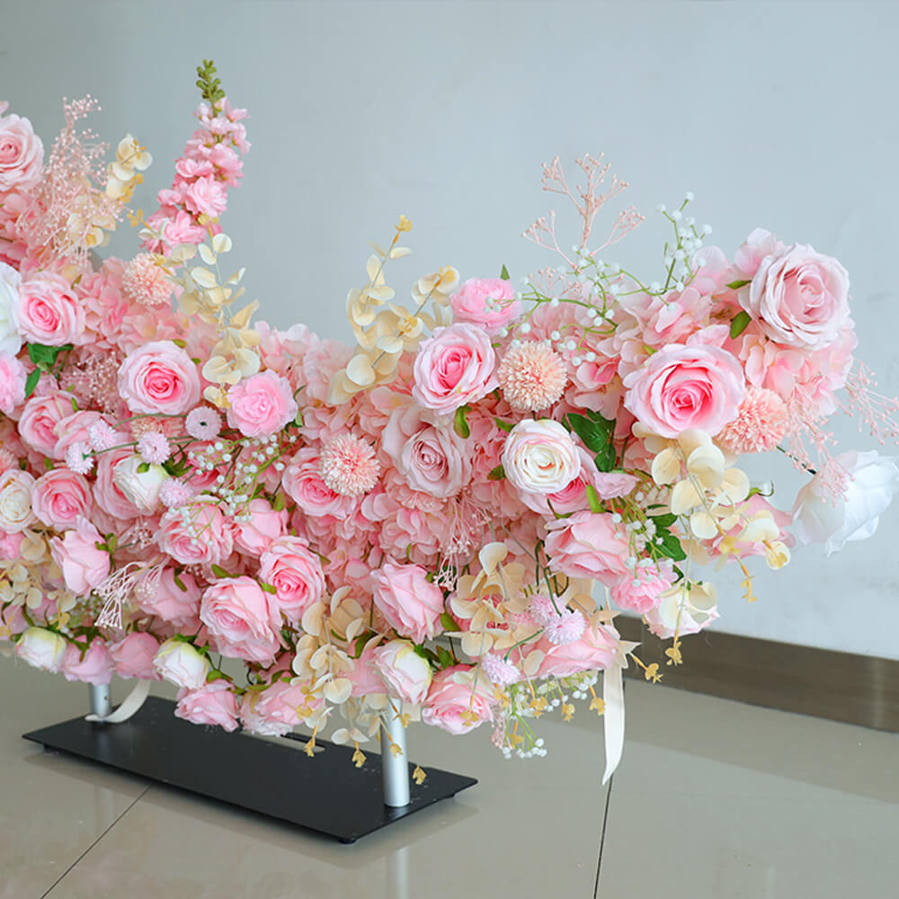 6.5ft Roses Moon Shaped Fabric Artificial Flower Wall Birthday Party Decor-ubackdrop