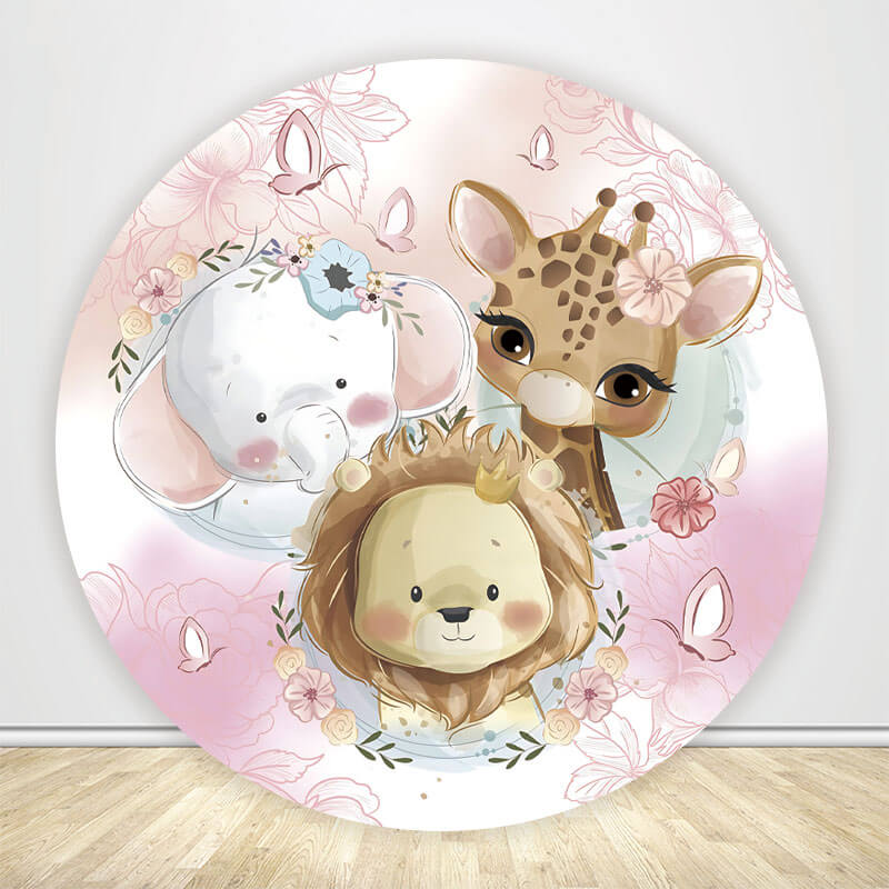 Safari Animals Baby Shower Kids Birthday Party Round Backdrop Cover-ubackdrop
