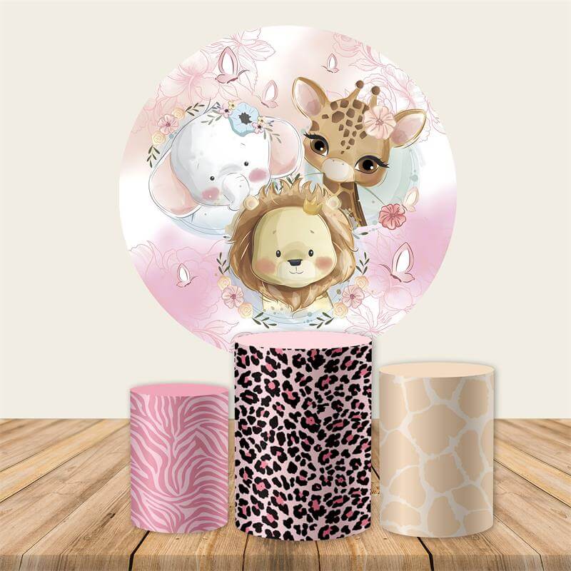 Safari Animals Baby Shower Kids Birthday Party Round Backdrop Cover-ubackdrop