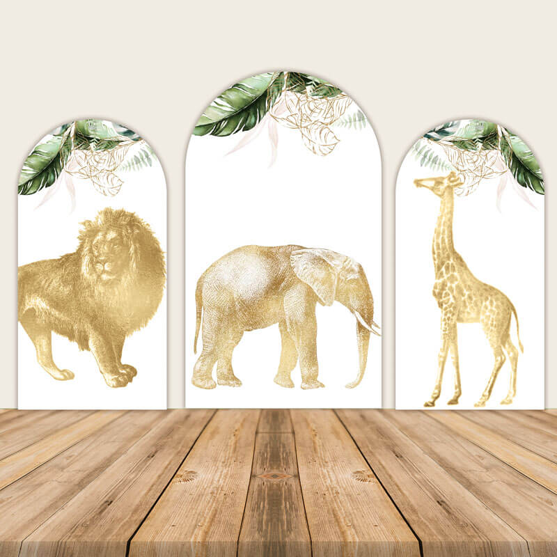 Shining Gold Jungle Animals Kids Birthday Party Backdrops-ubackdrop