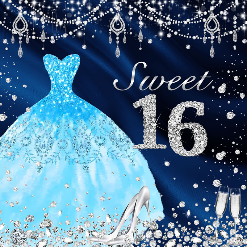 Sweet 16 Diamonds Birthday Backdrop-ubackdrop