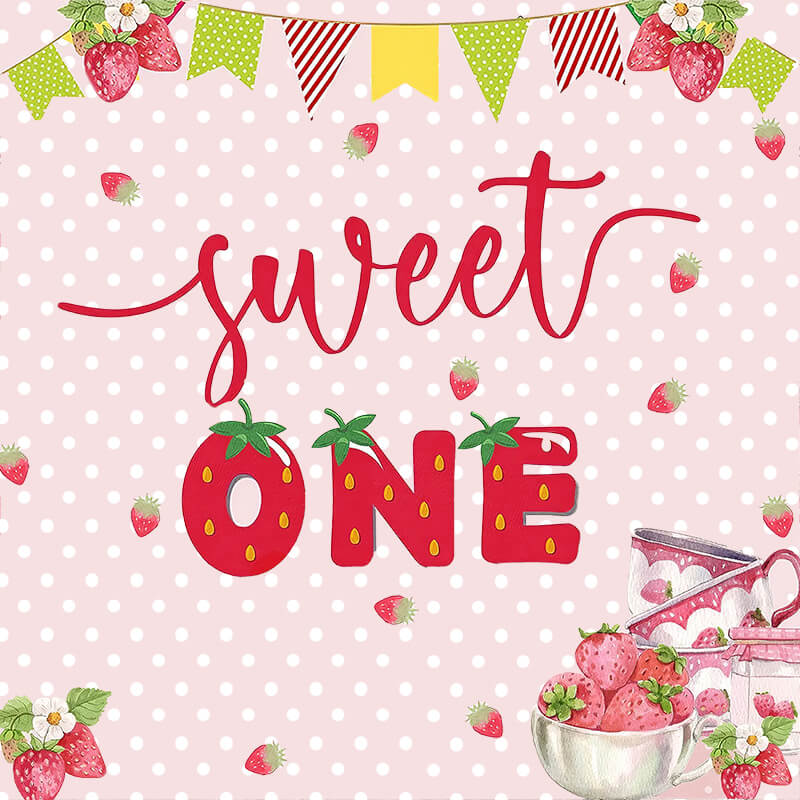 Sweet One Strawberry Party Backdrop Decoration-ubackdrop