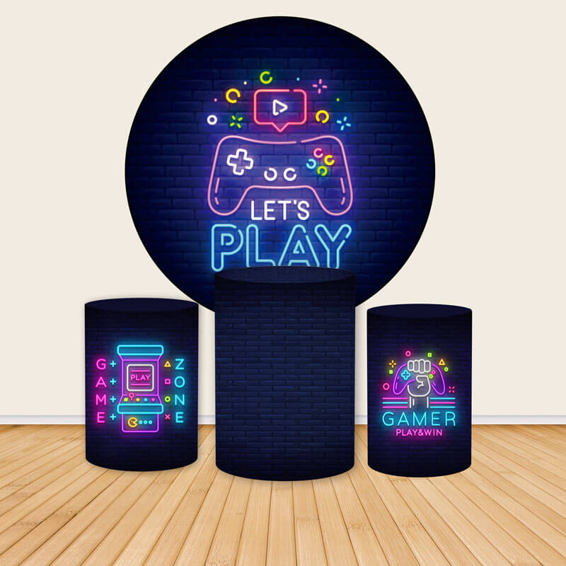 Video Game Theme Boys Birthday Party Round Backdrop Cover-ubackdrop