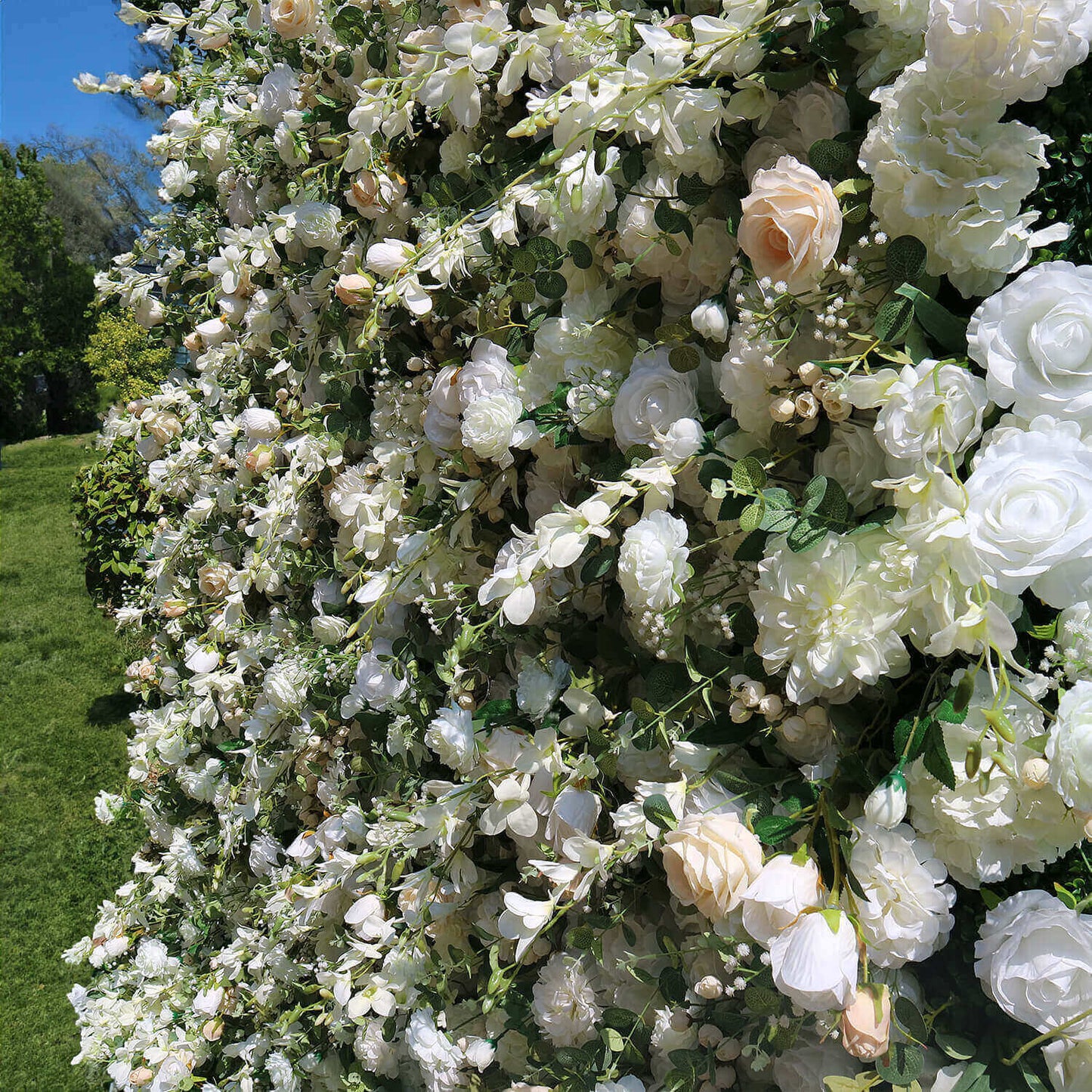 Luxury Wedding Champagne & White Rose Fabric Flower Wall Party Decor-ubackdrop