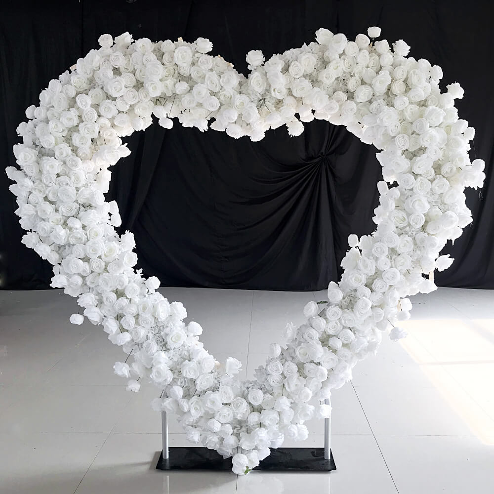 8ft White Rose Flower Wall Romantic Atmosphere Heart Shaped Wedding Decoration Indoor-ubackdrop