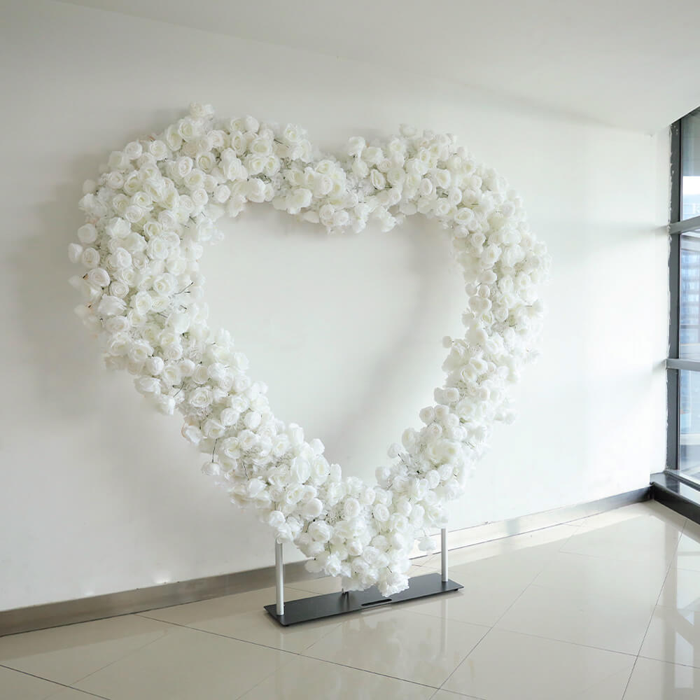8ft White Rose Flower Wall Romantic Atmosphere Heart Shaped Wedding Decoration Indoor-ubackdrop